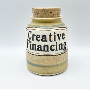 Brophy Jars Creative Financing vintage ceramic jar cork top